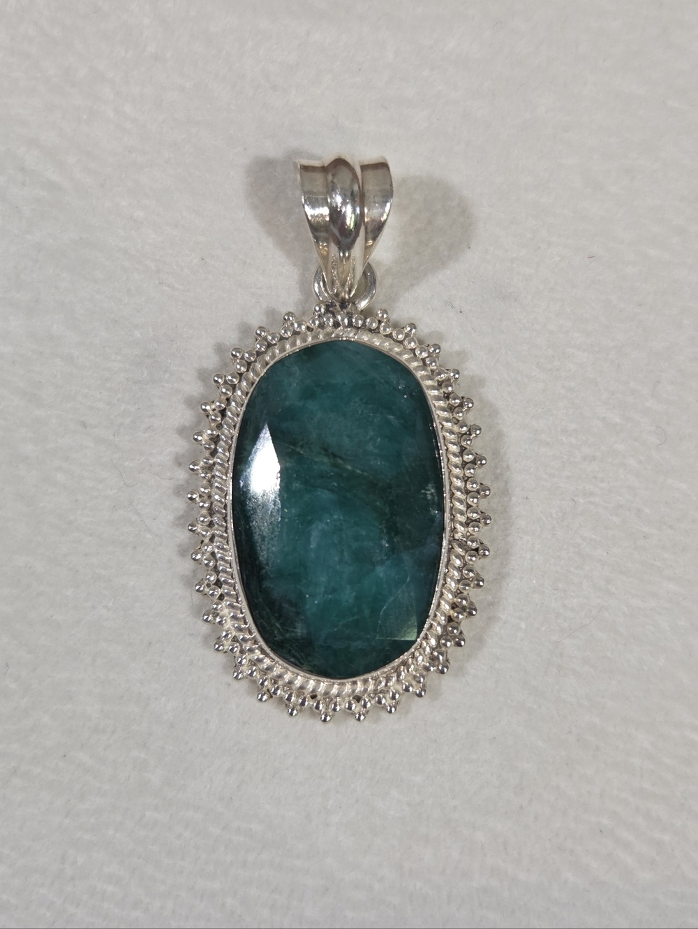 Gorgeous Genuine Handcrafted Sterling Silver Bezeled Emerald Pendant